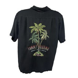 Tommy Bahama Relax Black Hawaiian Embroidered Button Up Silk Shirt Large Pocket